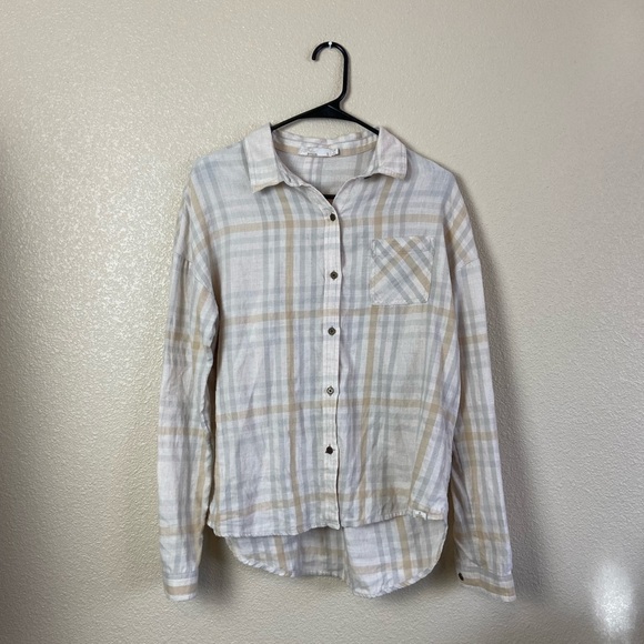 prAna Beige Plaid Button Down Flannel - Picture 3 of 8